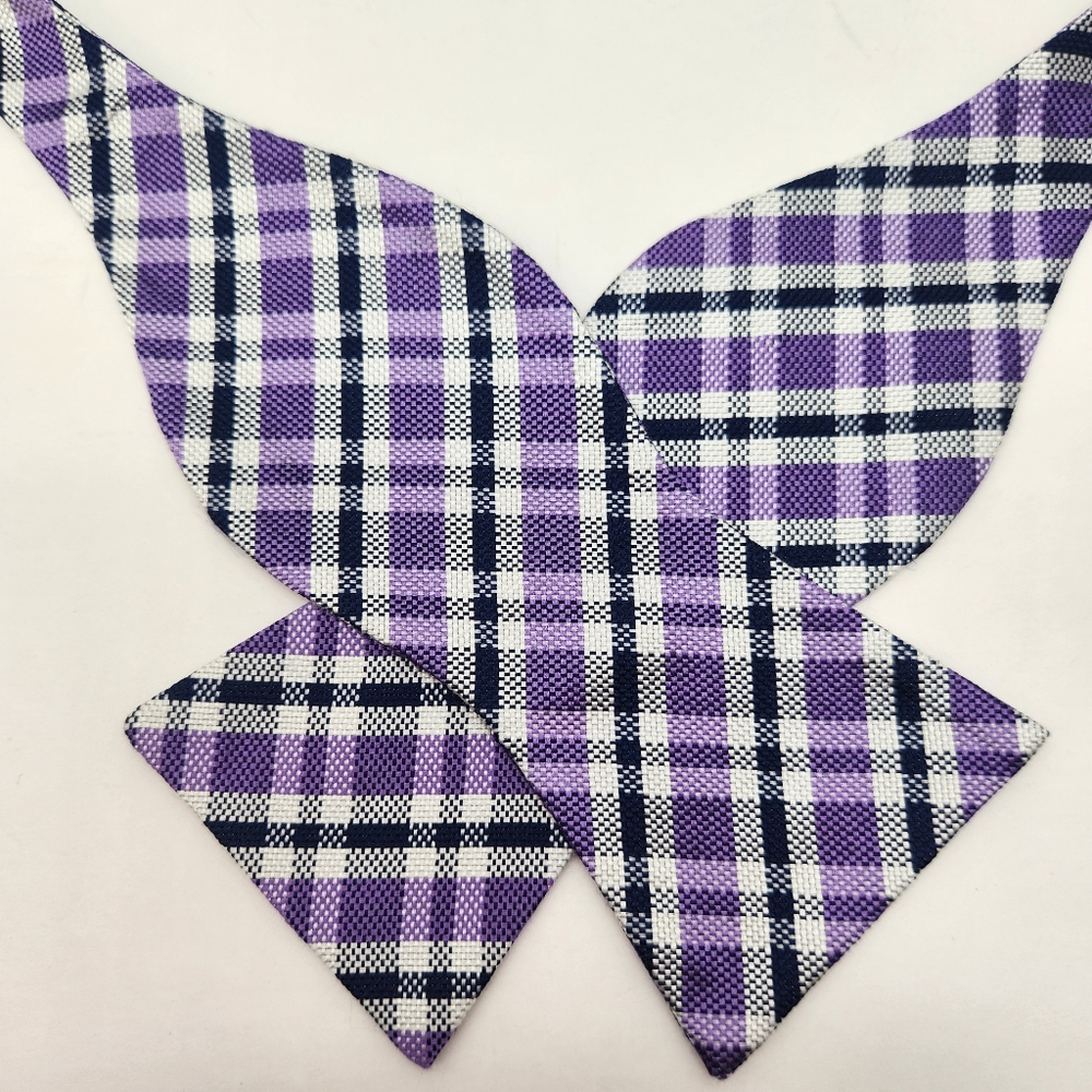 Cremieux bow tie men's purple plaid 100% silk self formal prom wedding new $35